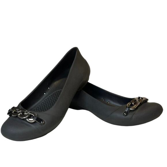 Crocs 'Gianna' Women's 7 Chain Link Black Ballet Comfort Flat Walking Dressy - Picture 11 of 11